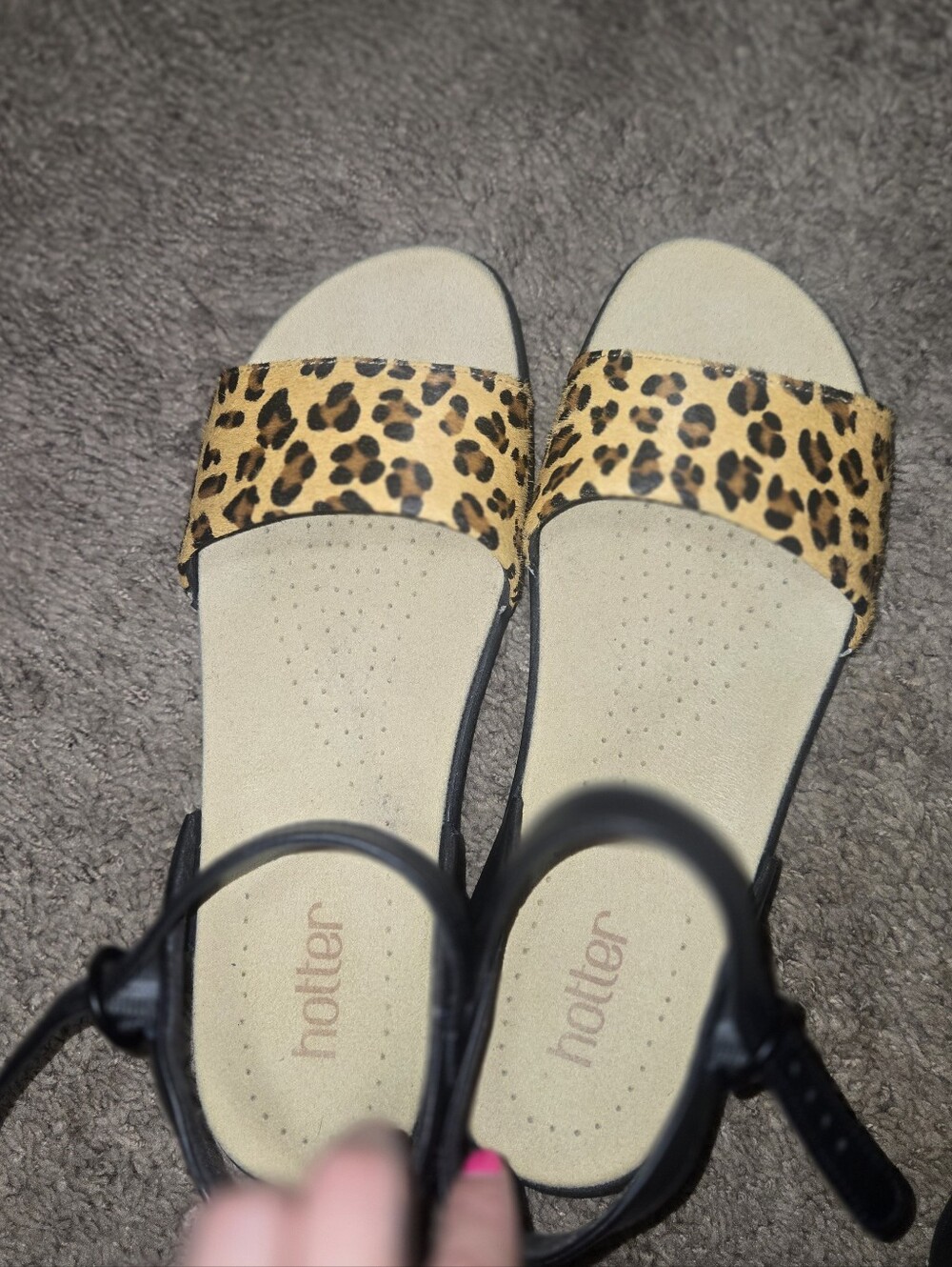 hotter Women's Leopard Print Slide Sandals with Black Ankle Strap